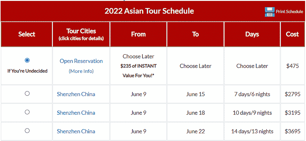Chinese Brides - Asian Romance Tour Schedule